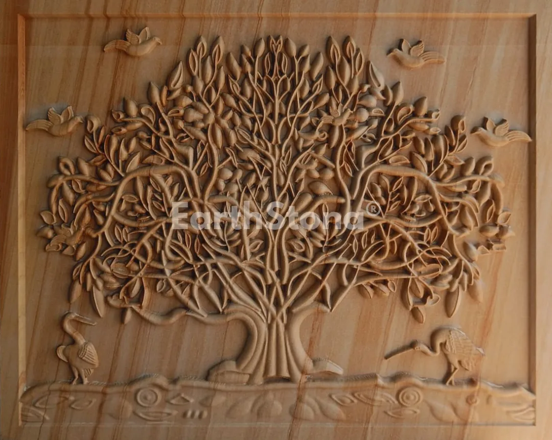 tree of life sandstone wall carving and cladding