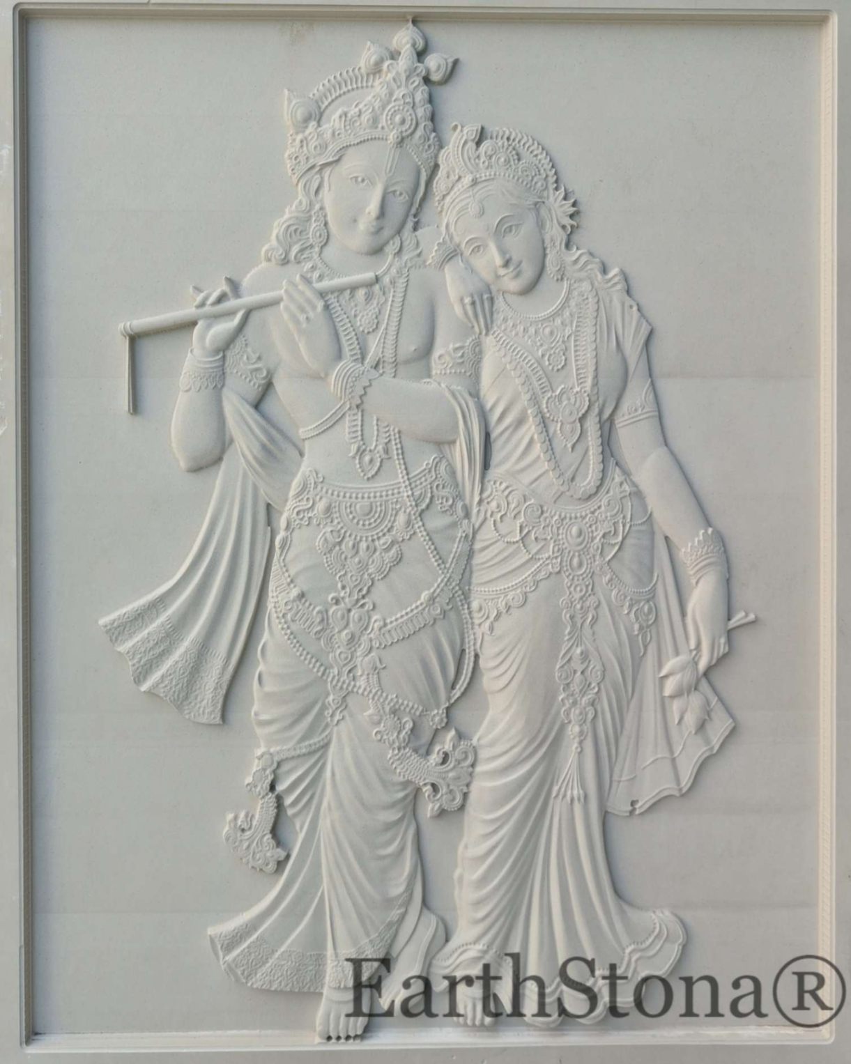 Radha & Krishna With Flute Stone Wall Mural