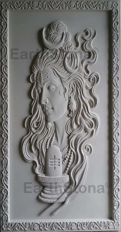 EarthStona Kailash Serenity Shivji Sandstone Wall Mural machine carved with hand finish for luxury home, temple and double height wall