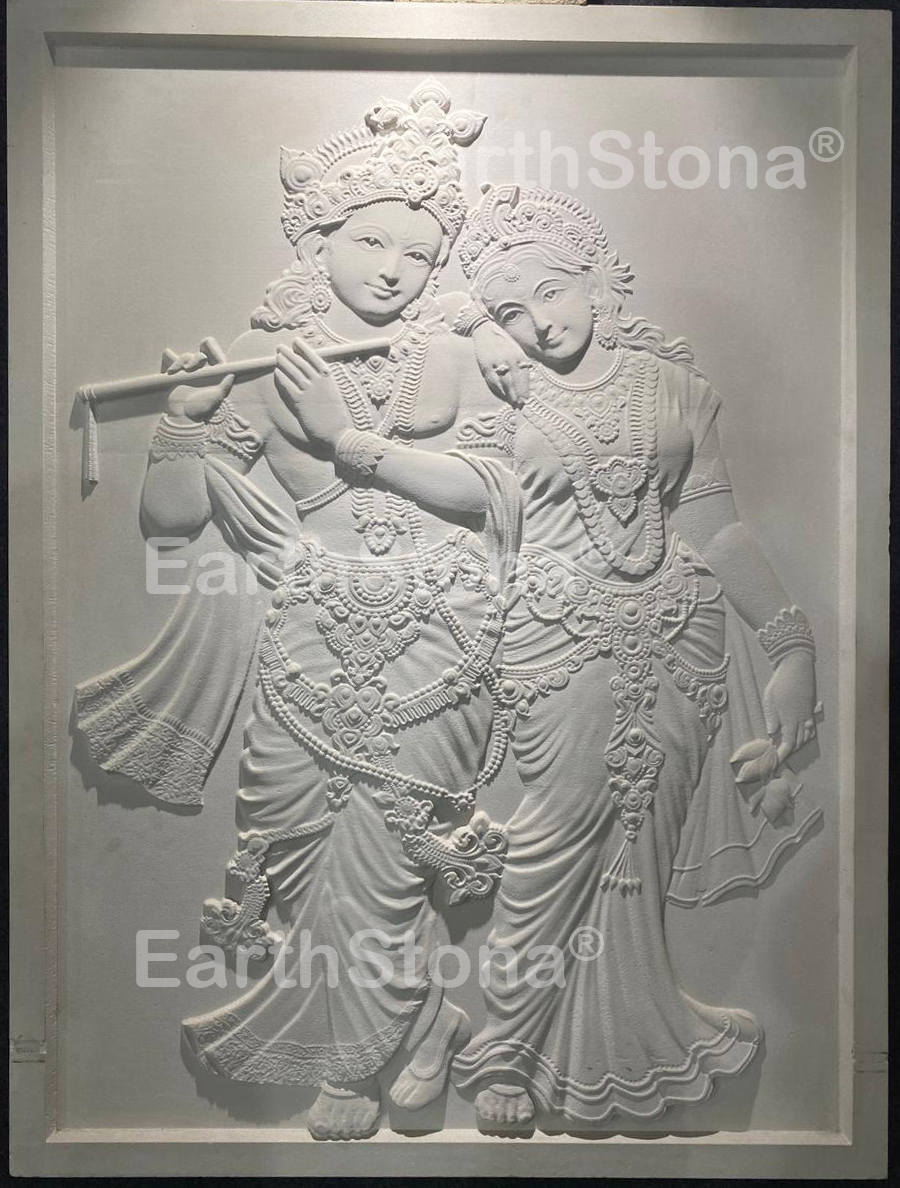 Radha & Krishna With Flute Stone Wall Mural